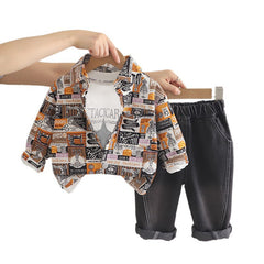 Retro long sleeved three piece baby and toddler clothing set