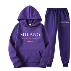 International  Hoodie and Sweatpants Set for Men and Women, Casual Fleece-lined Hooded Sweatsuit, Foreign Trade Print