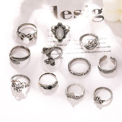 Hot selling retro vintage vintage feather elephant joint ring set with 11 pieces of female personality niche bracelets