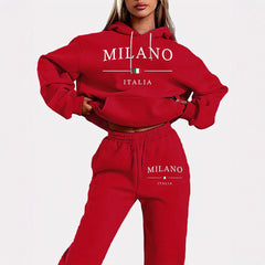 International  Hoodie and Sweatpants Set for Men and Women, Casual Fleece-lined Hooded Sweatsuit, Foreign Trade Print