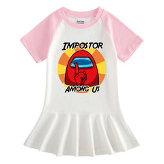 Cartoon Half Sleeve Girls' Dress Among Us