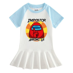 Cartoon Half Sleeve Girls' Dress Among Us