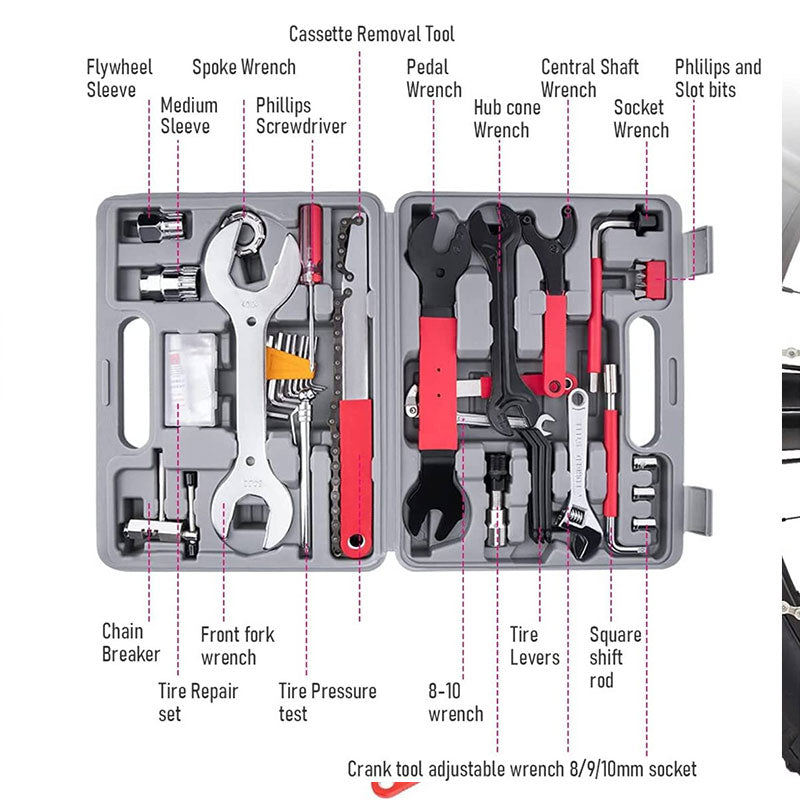 Complete 44-Piece Bicycle Repair Kit – Essential Tools for Chain, Crank, Freewheel, and Multi-Purpose Bike Key Repairs