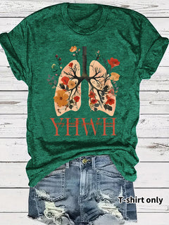 Floral Christian faith pattern round neck loose short sleeved shirt