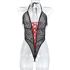 One-Piece Lingerie with Neck Strap and Crossed Back Ties, Open Crotch Pants, European and American Style Lingerie