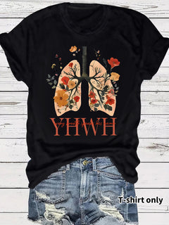 Floral Christian faith pattern round neck loose short sleeved shirt