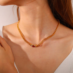 Embedded Cat's Eye Stone Necklace Retro Vintage Geometric Choker Chain