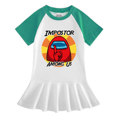 Cartoon Half Sleeve Girls' Dress Among Us