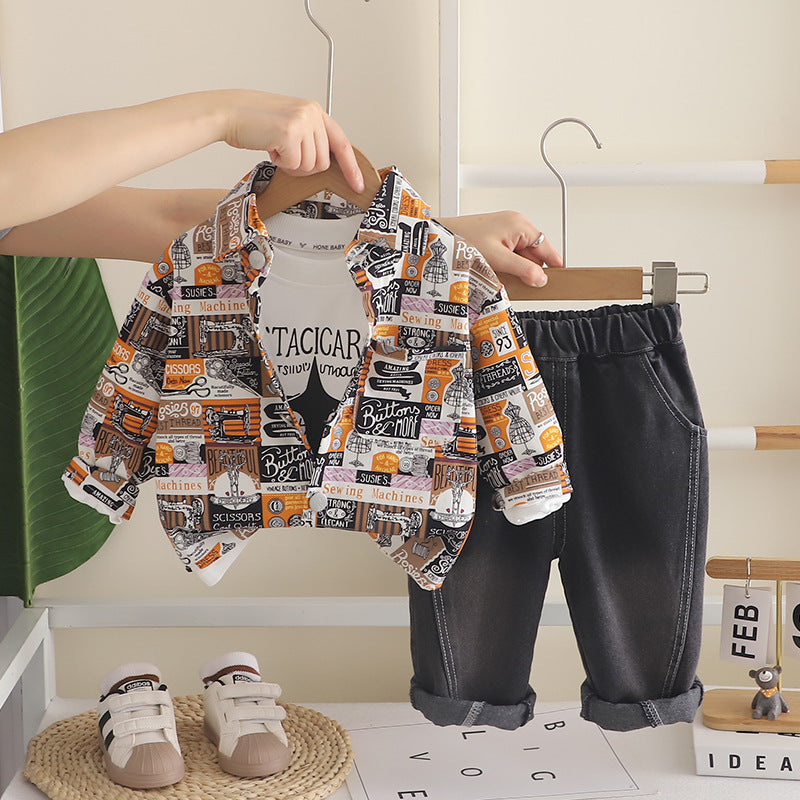 Retro long sleeved three piece baby and toddler clothing set