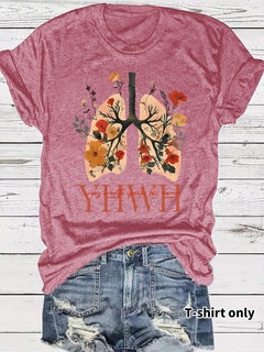 Floral Christian faith pattern round neck loose short sleeved shirt