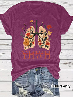 Floral Christian faith pattern round neck loose short sleeved shirt