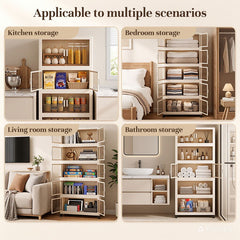 Folding Storage Cabinet with Wheels, 3/4 Tier Stackable Wardrobe Closet Organizer